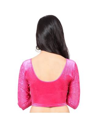 Pink Velvet  Non-Padded Designer Ready Made Saree Blouse 4