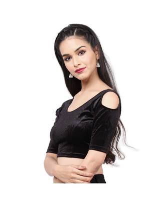 Black Velvet  Non-Padded Designer Ready Made Saree Blouse 2