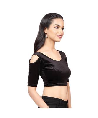 Black Velvet  Non-Padded Designer Ready Made Saree Blouse 3