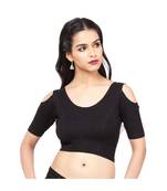 Black Cotton Lycra  Non-Padded Designer Ready Made Saree Blouse