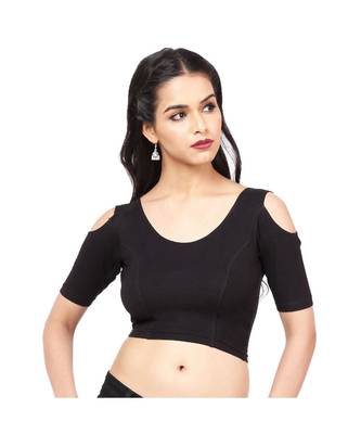 Black Cotton Lycra  Non-Padded Designer Ready Made Saree Blouse 2