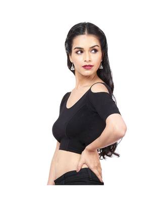 Black Cotton Lycra  Non-Padded Designer Ready Made Saree Blouse 3