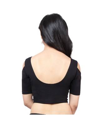 Black Cotton Lycra  Non-Padded Designer Ready Made Saree Blouse 4