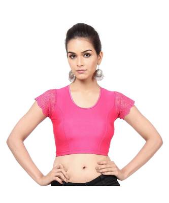 Pink Nylon Non-Padded Designer Ready Made Saree Blouse 1