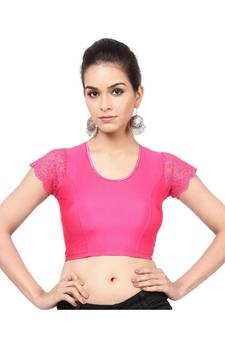Pink Nylon Non-Padded Designer Ready Made Saree Blouse