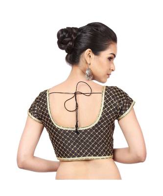 Black Dupion Silk Padded Designer Ready Made Saree Blouse 4