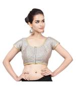 Grey Dupion Silk  Padded Designer Ready Made Saree Blouse