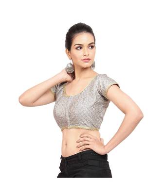 Grey Dupion Silk  Padded Designer Ready Made Saree Blouse 2