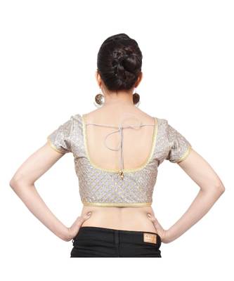 Grey Dupion Silk  Padded Designer Ready Made Saree Blouse 4