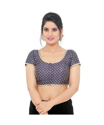 Navy-Blue Dupion Silk  Padded Designer Ready Made Saree Blouse 1