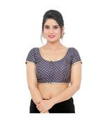 Navy-Blue Dupion Silk  Padded Designer Ready Made Saree Blouse