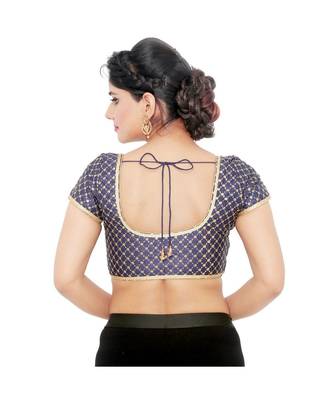 Navy-Blue Dupion Silk  Padded Designer Ready Made Saree Blouse 2