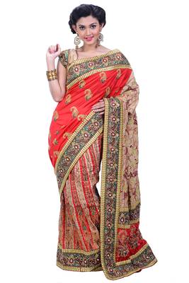 Red  Embroidered Art Silk Saree With Blouse 1