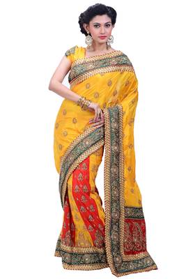 Yellow Embroidered Art Silk Saree With Blouse 1