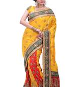 Yellow Embroidered Art Silk Saree With Blouse