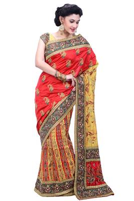 Red  Embroidered Art Silk Saree With Blouse 1