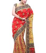 Red  Embroidered Art Silk Saree With Blouse