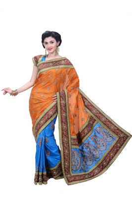 Orange  Embroidered Art Silk Saree With Blouse 1