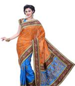 Orange  Embroidered Art Silk Saree With Blouse