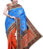   Turquoise Embroidered Art Silk Saree With Blouse