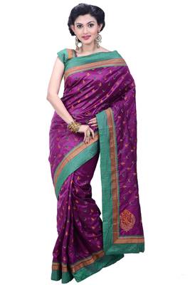 Purple Embroidered Art Silk Saree With Blouse 1