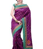 Purple Embroidered Art Silk Saree With Blouse