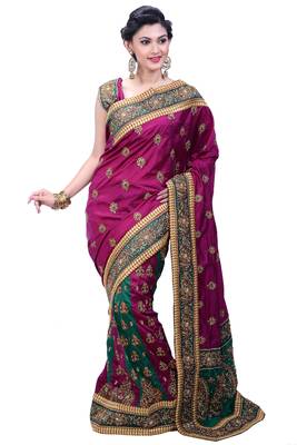 Magenta Embroidered Art Silk Saree With Blouse 1