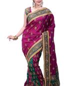Magenta Embroidered Art Silk Saree With Blouse