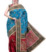   Turquoise Embroidered Art Silk Saree With Blouse