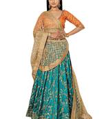 Green embroidered silk unstitched lehenga