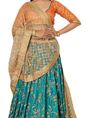 Green embroidered silk unstitched lehenga 2