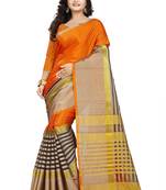 orange woven polyester saree with blouse