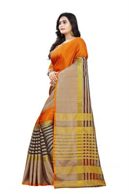 orange woven polyester saree with blouse 2