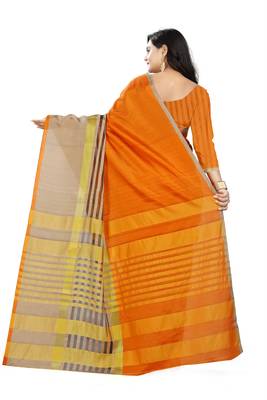 orange woven polyester saree with blouse 3