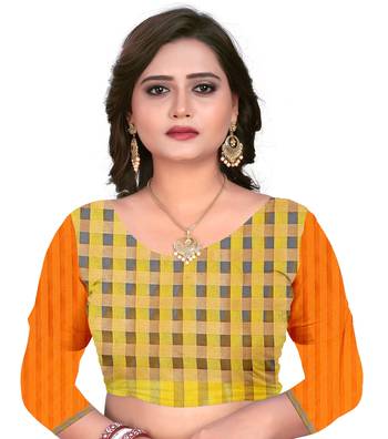 orange woven polyester saree with blouse 4