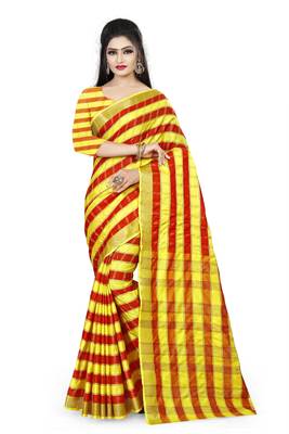 red woven polyester saree with blouse 1