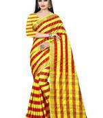 red woven polyester saree with blouse