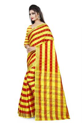 red woven polyester saree with blouse 2