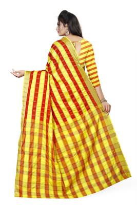 red woven polyester saree with blouse 3