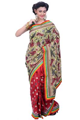 Multicolor Embroidered Silk Blend Saree With Blouse 1