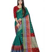 green woven silk blend saree with blouse