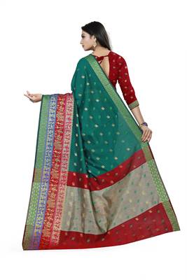 green woven silk blend saree with blouse 3