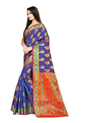blue woven polyester saree with blouse 2