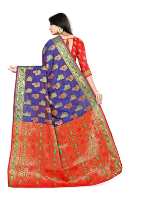 blue woven polyester saree with blouse 3