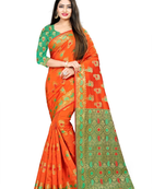 orange woven polyester saree with blouse