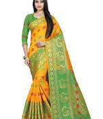 yellow woven silk blend saree with blouse