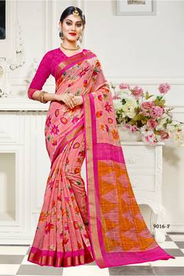 Pink woven cotton silk saree with blouse 1