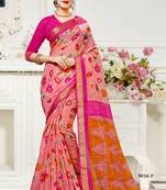 Pink woven cotton silk saree with blouse