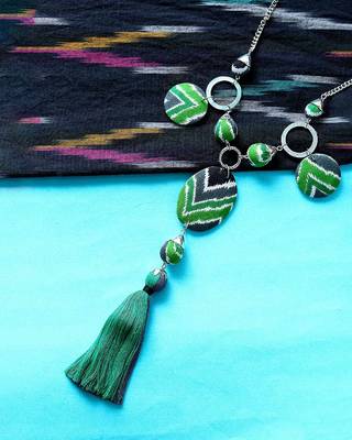 Green Coloured Ikkat Pride Long Necklace 1