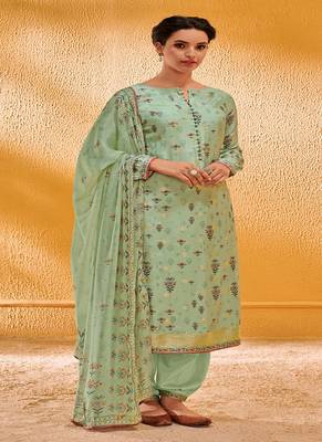 Sea-green jacquard faux silk salwar 1